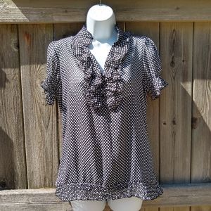 Vintage PolkaDot Black/White Ruffled Blouse SZ Med